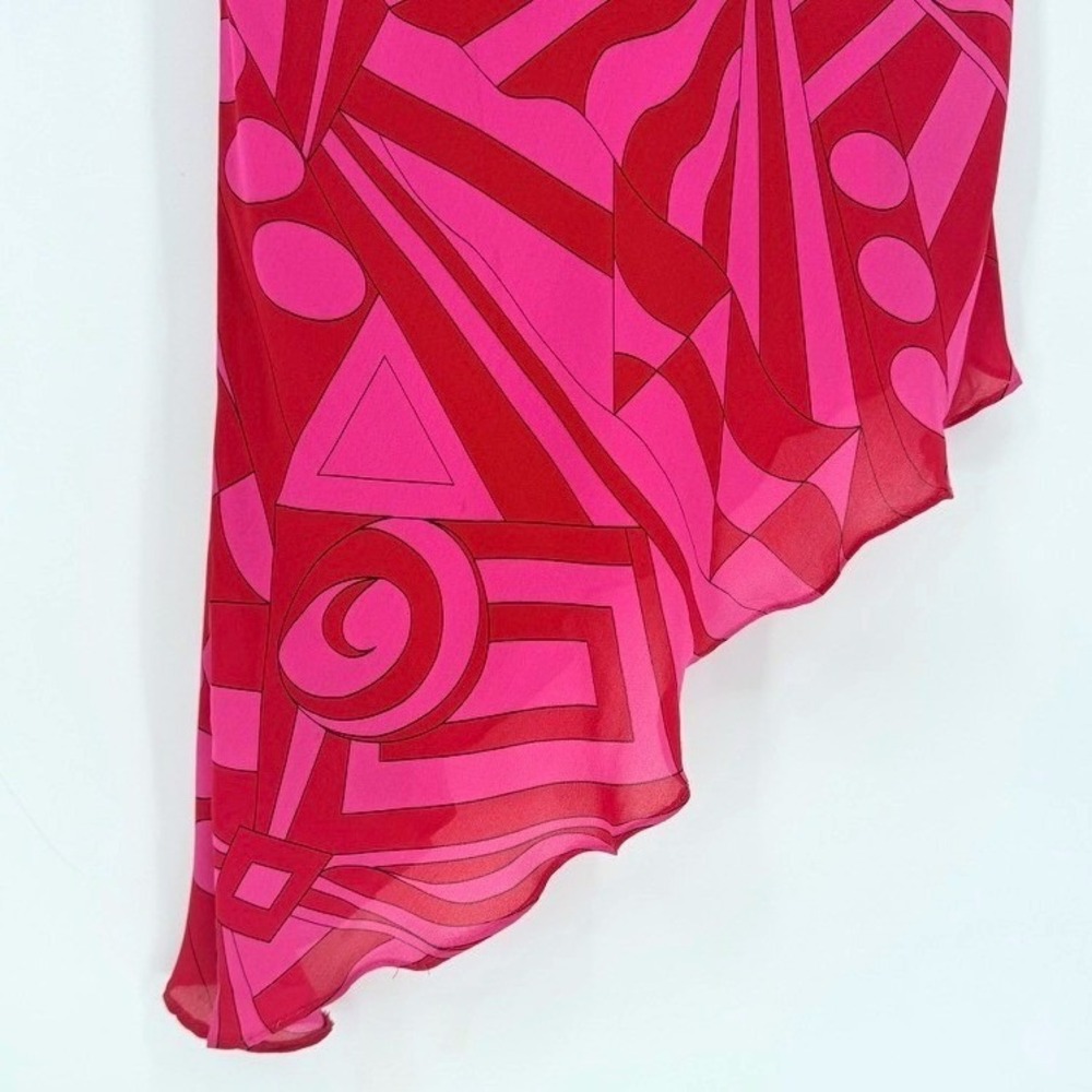 Morrell Maxie VTG 100% Silk Pink Red Psychedelic Asymmetrical Hem Dress 10‎ - Picture 3 of 10